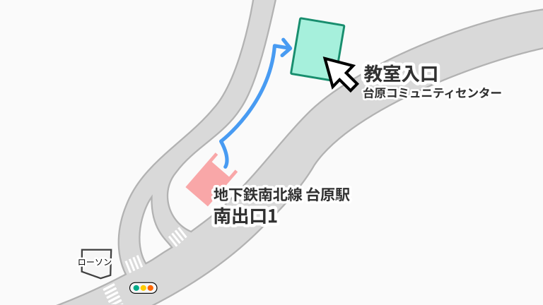 地下鉄台原駅から教室までの経路マップ